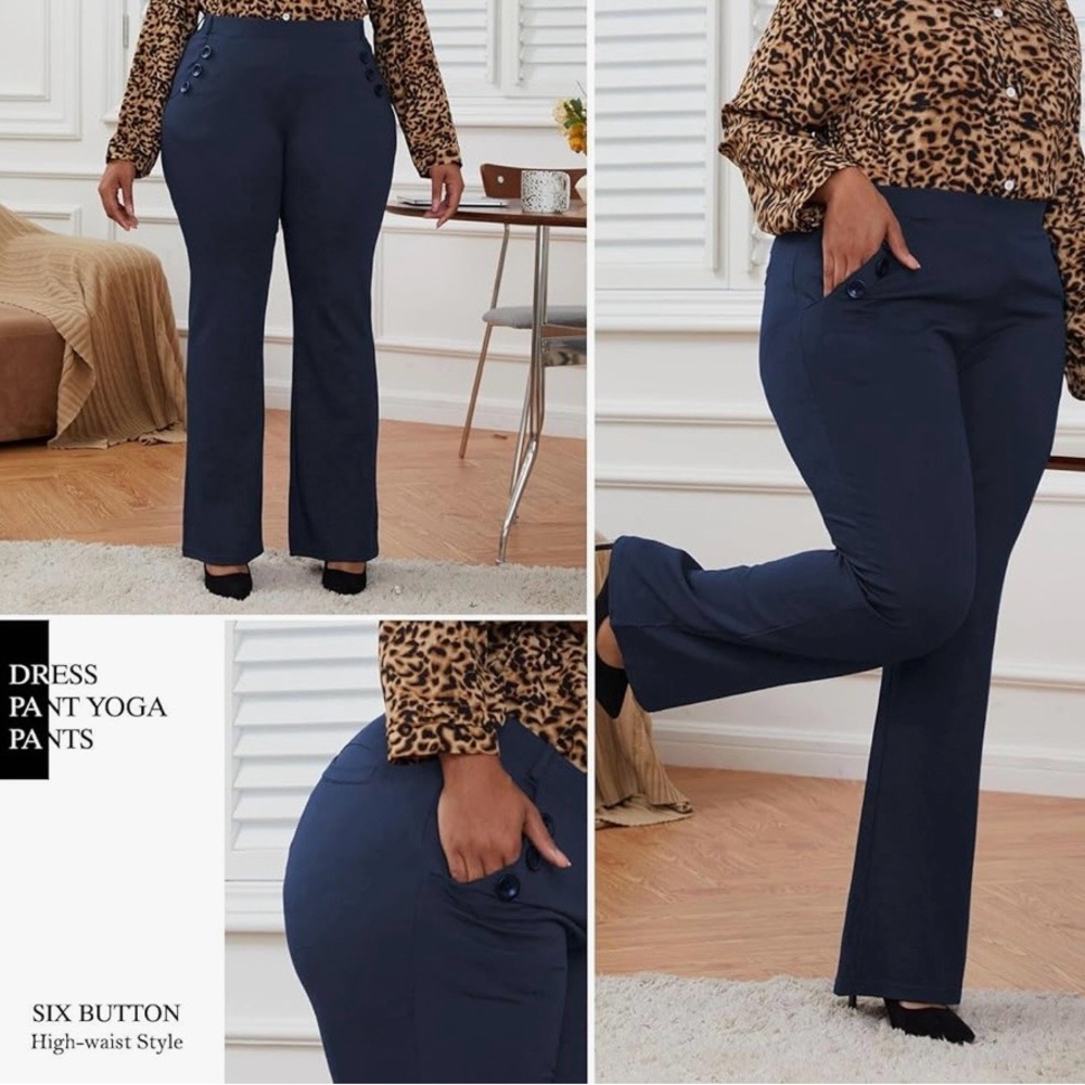 Women's Navy stretchy wrinkle free High-Waist Pants